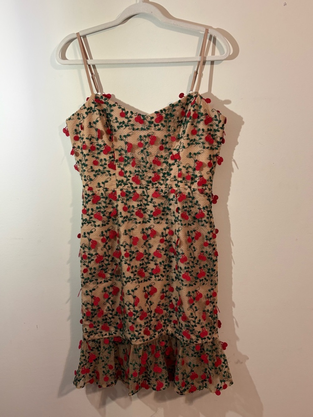 Dress the Population Kaya Cherry Embroidered Mini Flutter‎ Hem Dress Size Medium